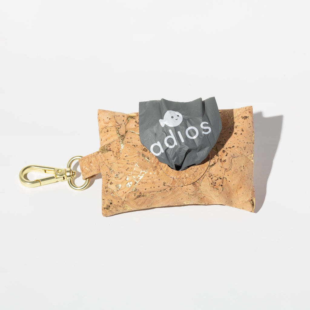 Adios Plastic Gold Flecks Poo Bag Holder Handmade Natural Cork