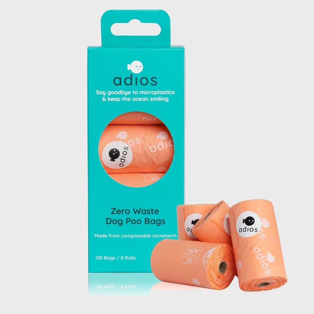 Adios Plastic Poop Bags 60 (4 rolls) / Coral Compostable Dog Poo Bags with Handles from Adios