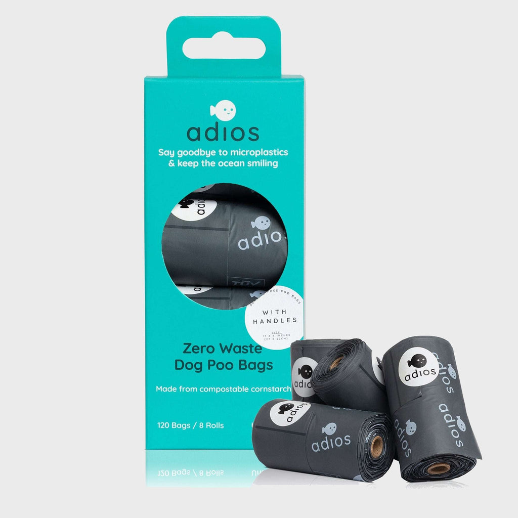 Adios Plastic Poop Bags 60 (4 rolls) / Grey Compostable Dog Poo Bags with Handles from Adios