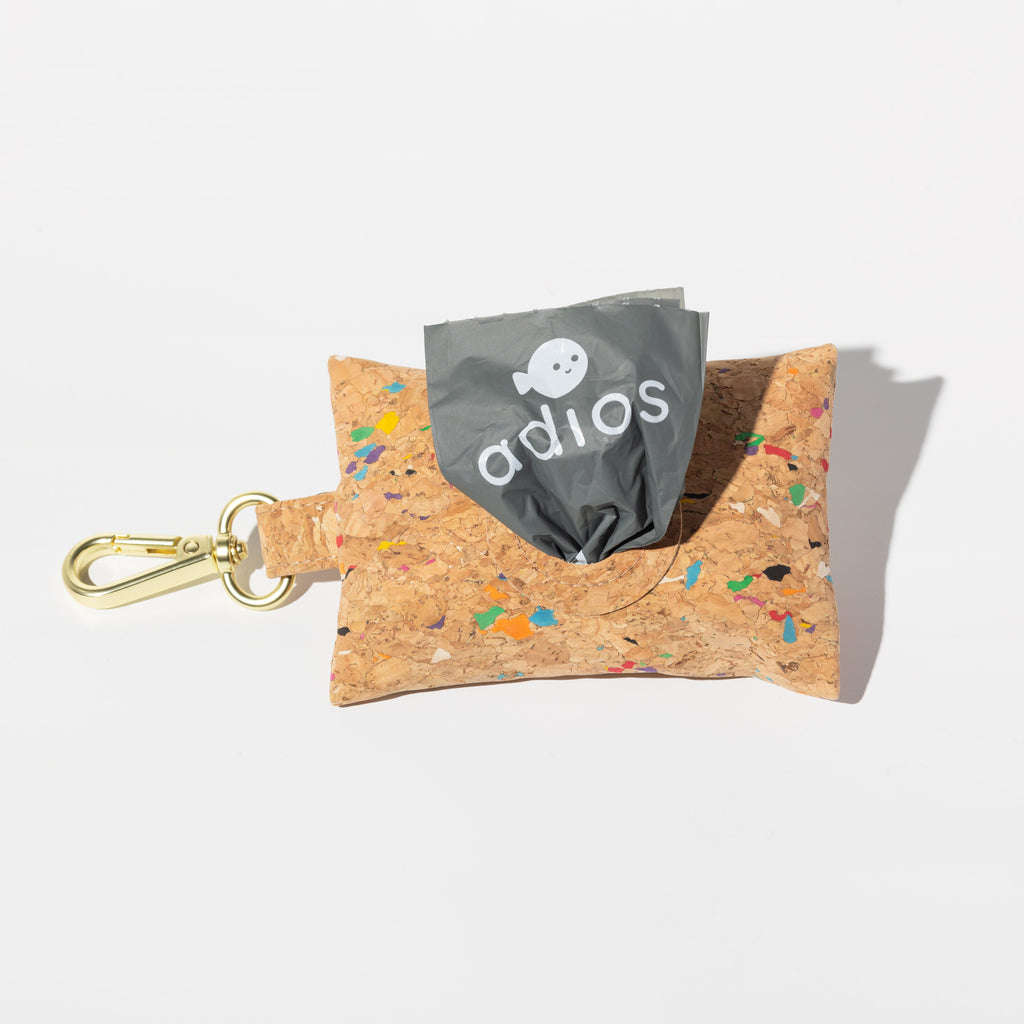 Adios Plastic Rainbow Flecks Poo Bag Holder Handmade Natural Cork