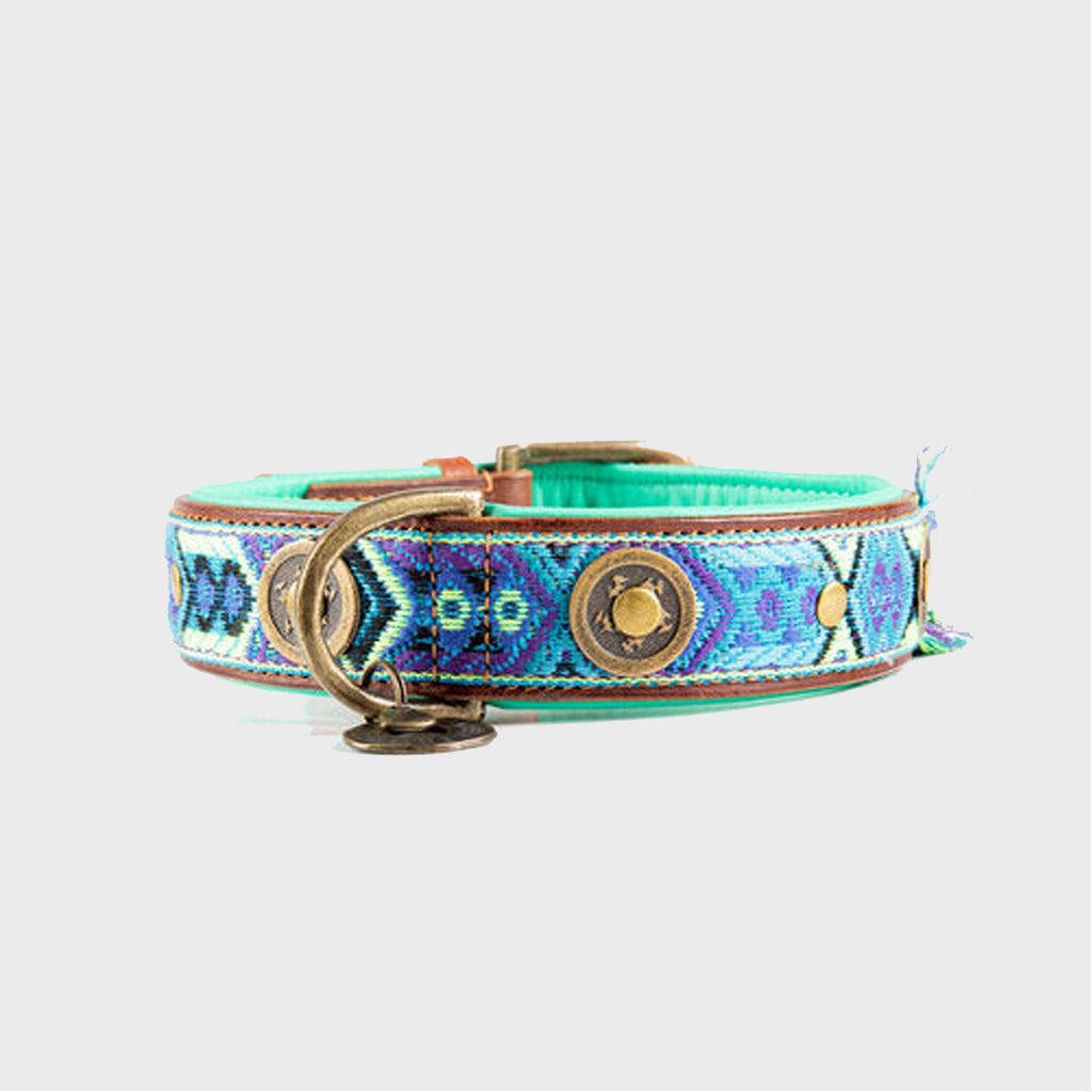 Boho Juan Blue Leather Dog Collar - Dog with a Mission - Slickers ◊ Doghouse