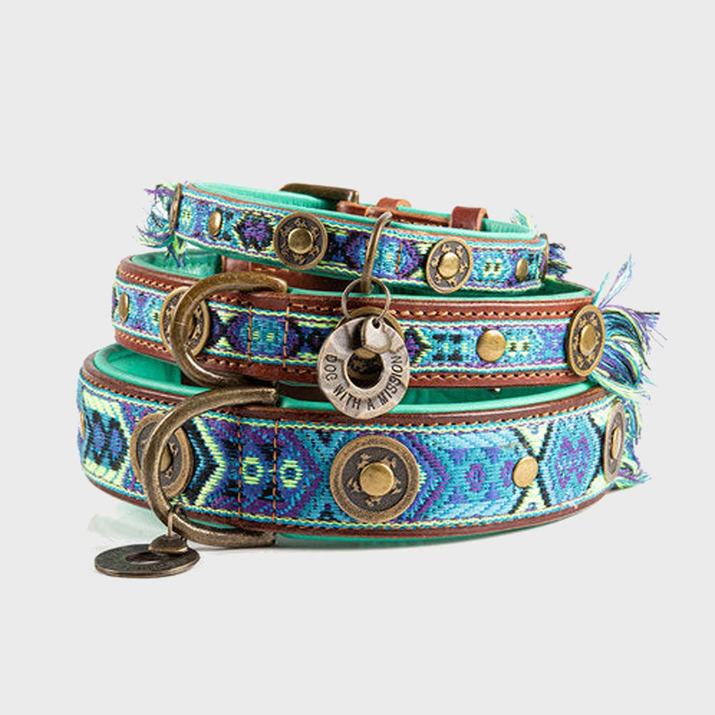 Boho Juan Blue Leather Dog Collar - Dog with a Mission - Slickers ◊ Doghouse